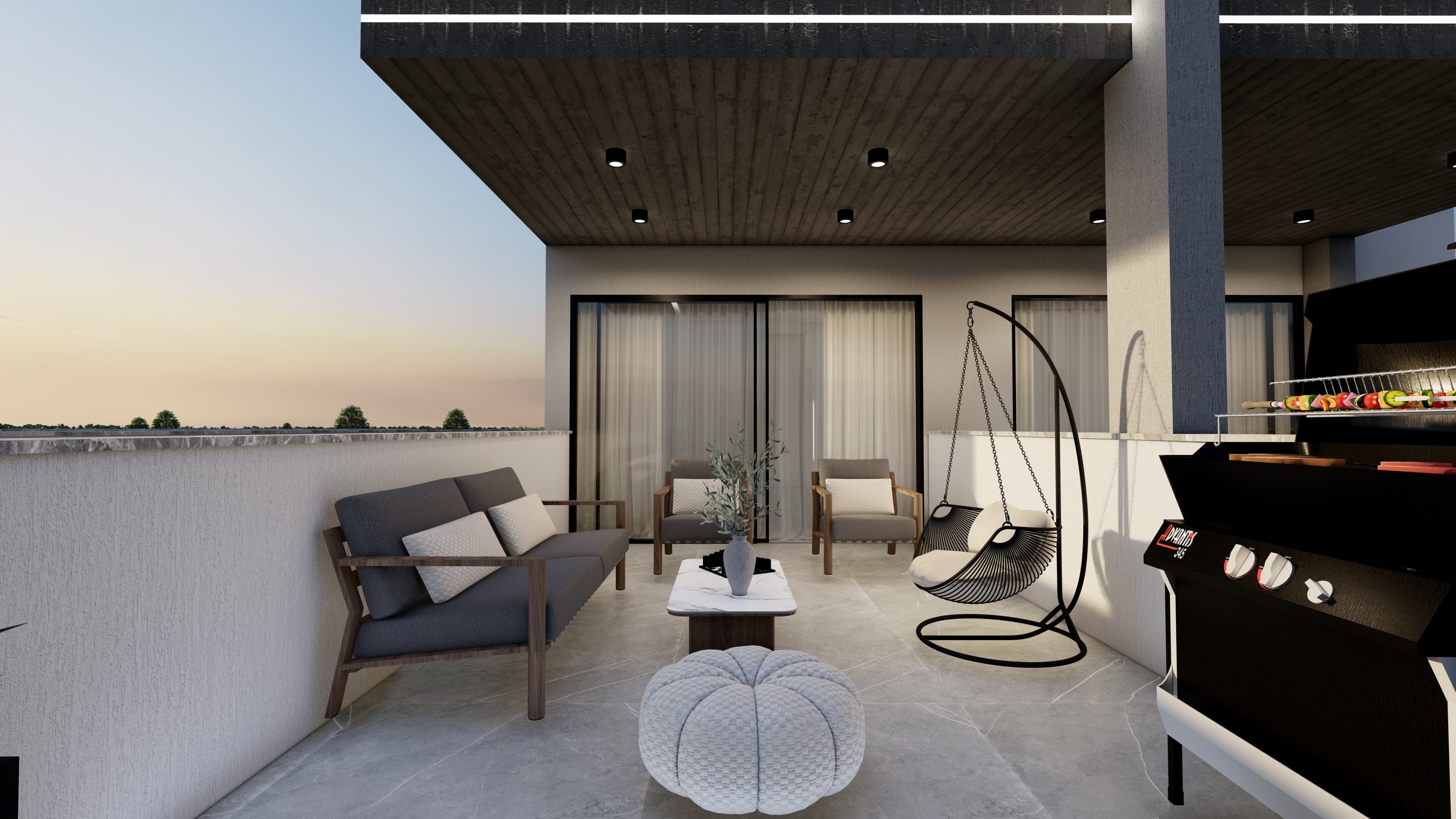Furnished roof terrace with an outdoor grill